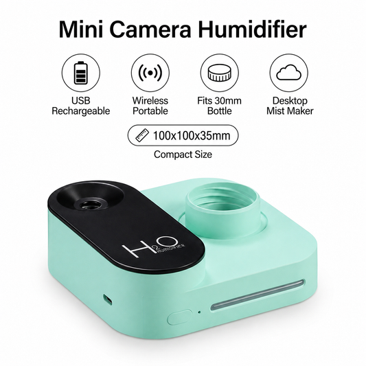 Green Mini Camera Humidifier, USB Rechargeable Portable Water Bottle Humidifier with LED Night Light, V888-ELOSUNG53408