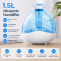 Blue 1.5L Ultrasonic Humidifier with 360 degrees Rotating Mist Nozzle, Quiet Aroma Diffuser & 7-Color Night V888-ELOSUNG53416