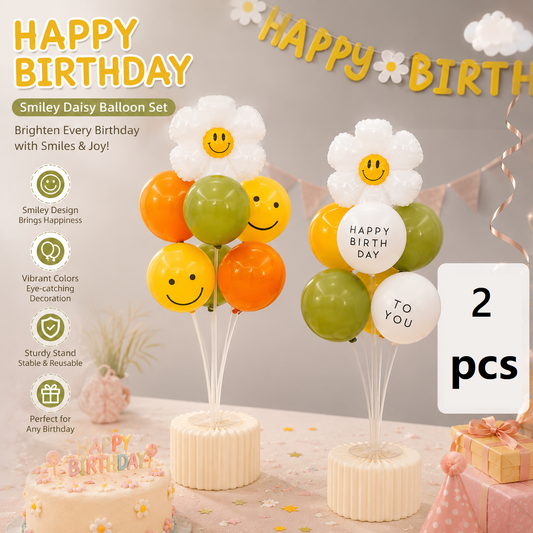 2 Pack Daisy Birthday Balloon Table Centerpiece Set("Happy Birthday" letter style and pale Orange balloon V888-ELOSUNG53418