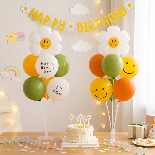 2 Pack Daisy Birthday Balloon Table Centerpiece Set("Happy Birthday" letter style and pale Orange balloon V888-ELOSUNG53418