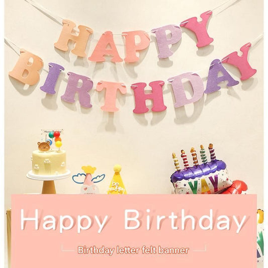 Blue and Green Happy Birthday Felt Banner Garland, Reusable Birthday Party Hanging Decoration, Colorful V888-ELOSUNG53420