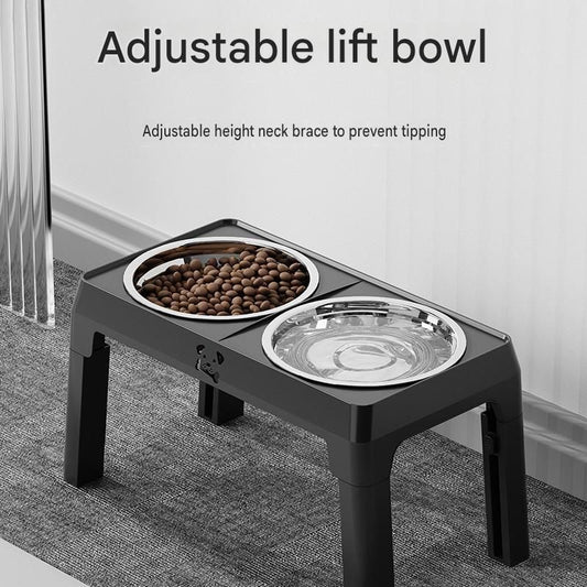 Black Adjustable Elevated Dog Bowl Stand with Stainless Steel Double Bowls, Foldable Raised Pet Feeding V888-ELOSUNG53426