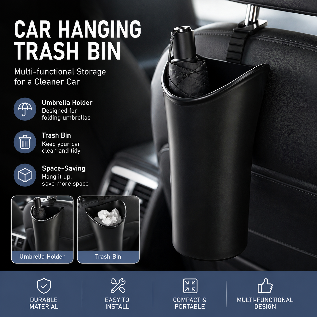 Car Umbrella Storage Bucket-a hanging storage container that is convenient to use; suitable for seatbacks or V888-ELOSUNG53435