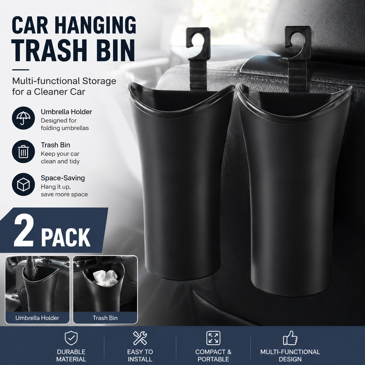 2pcs Car Umbrella Storage Bucket-a hanging storage container that is convenient to use; suitable for V888-ELOSUNG53436