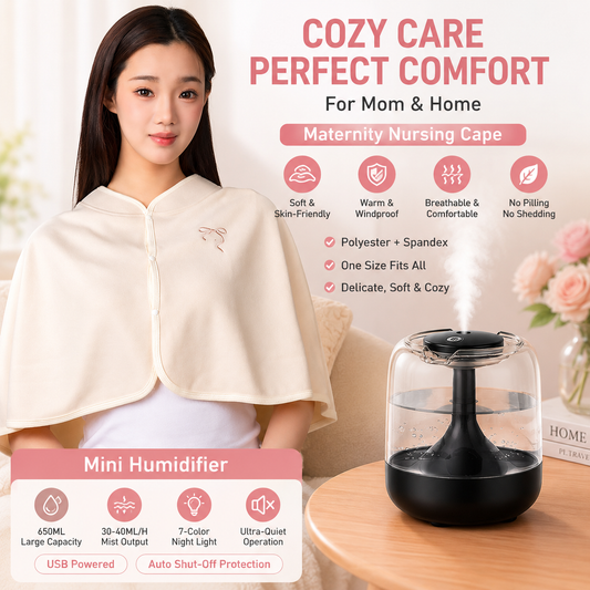2 pcs Relaxing Winter Set - Beige Nursing Cape and Black Mini Humidifier Soothing - Soft Postpartum Shawl & V888-ELOSUNG53438