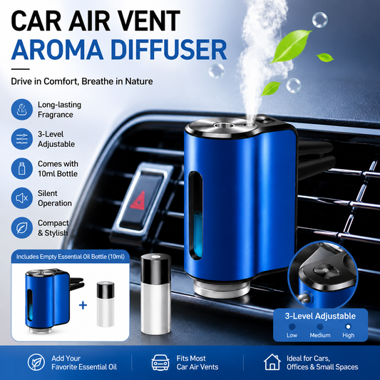 Blue Car Vent Air Freshener Diffuser (Includes a 10ml empty essential oil bottle) 3-Speed Adjustable Aroma V888-ELOSUNG53445