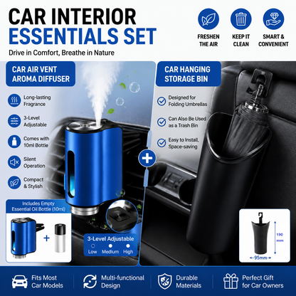 2 pcs Car interior essentials set-Blue Car Air Vent Aroma Diffuser &Black Hanging Storage Bin- hanging V888-ELOSUNG53450
