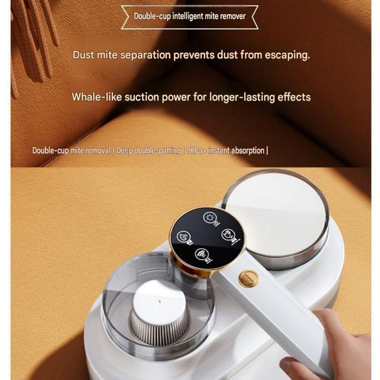 White Handheld Cordless Dust Mite Vacuum Cleaner Includes 3 filter cartridges LED Sanitizing Mattress Cleaner Dual Cup Separation Strong Suction 9000Pa Anti Allergen Home Winter Deep Cleaning Clean Portable