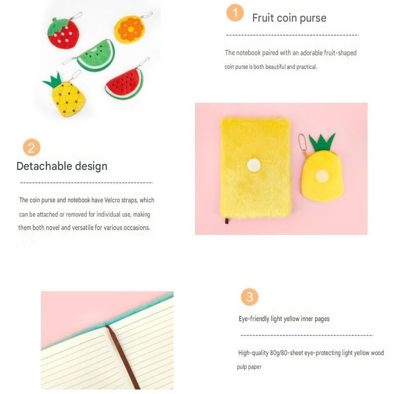 Fruit-Shaped Office Supplies Set-3 packs Orange Shaped Sticky Notes  and A5 Plush Notebook with Orange Shaped Detachable Coin Purse - Cute Memo Pads for Journaling Office School Gift Ready