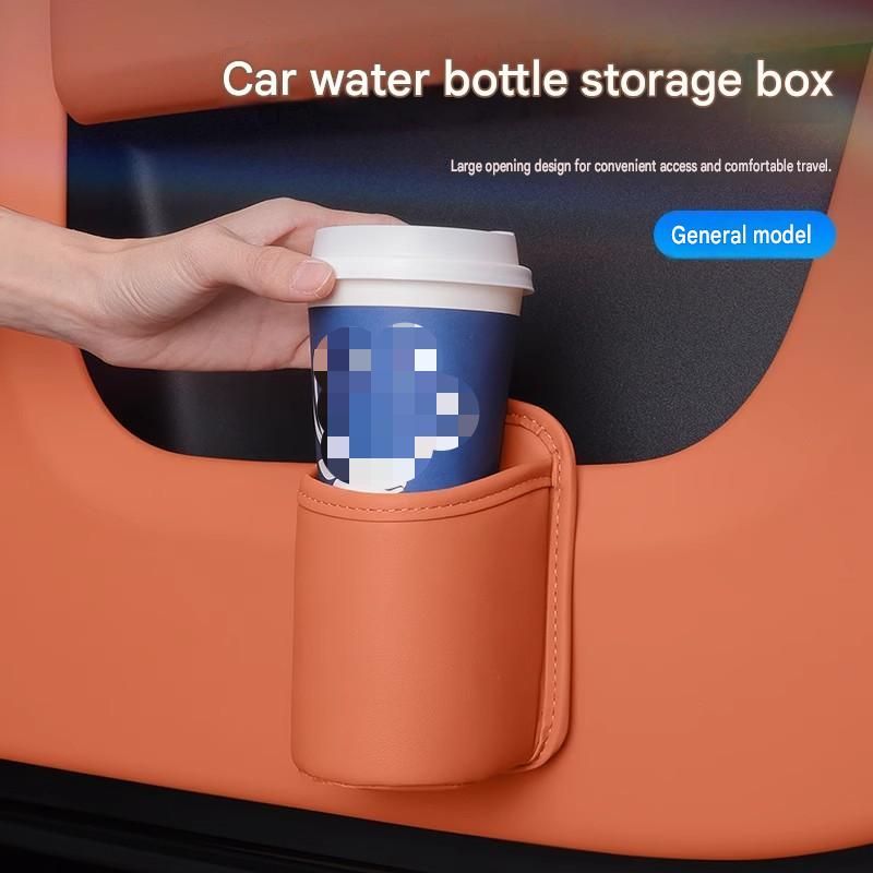 Red Universal Car Door Cup Holder - PU Leather Hanging Storage Organizer for Seat Back and Console side and Door storage compartment - Multi-Purpose Beverage Pocket with Secure Clip Design for Travel and Commute