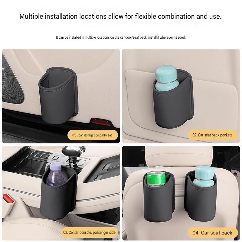 Red Universal Car Door Cup Holder - PU Leather Hanging Storage Organizer for Seat Back and Console side and Door storage compartment - Multi-Purpose Beverage Pocket with Secure Clip Design for Travel and Commute