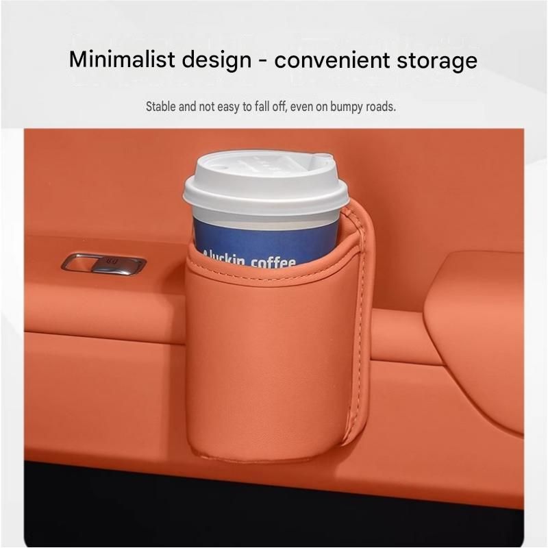 Black Universal Car Door Cup Holder - PU Leather Hanging Storage Organizer for Seat Back and Console side and Door storage compartment - Multi-Purpose Beverage Pocket with Secure Clip Design for Travel and Commute