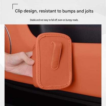White Universal Car Door Cup Holder - PU Leather Hanging Storage Organizer for Seat Back and Console side and Door storage compartment - Multi-Purpose Beverage Pocket with Secure Clip Design for Travel and Commute