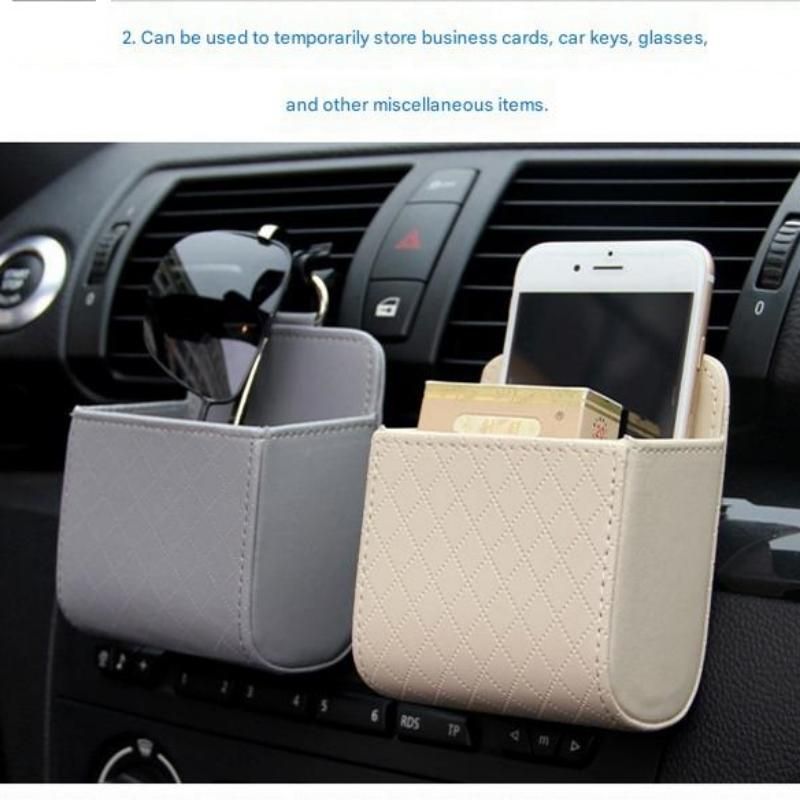 Universal Brown Car Storage Set - PU Leather Air Vent Organizer and Hanging Cup Holder for Doors and Seats - Multi-Purpose Interior Tidy for Commute and Travel
