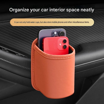 Universal Brown Car Storage Set - PU Leather Air Vent Organizer and Hanging Cup Holder for Doors and Seats - Multi-Purpose Interior Tidy for Commute and Travel
