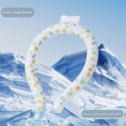Small Orange Flowers Instant Cool PCM Neck Ring - 28 degrees C Phase Change Material for Sweat-Free Relief - V888-ELOSUNG54005