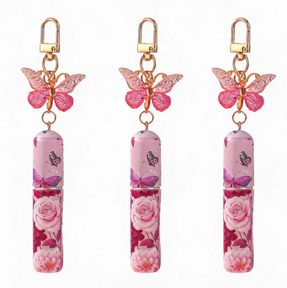 3 Pack Pink 5ml Portable Perfume Atomizer Keychain Butterfly Charm Floral Refillable Travel Spray Bottle Set V888-ELOSUNG54029