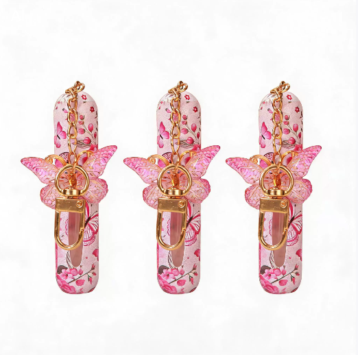 3 Pack Light Pink 5ml Portable Perfume Atomizer Keychain Butterfly Charm Floral Refillable Travel Spray V888-ELOSUNG54030