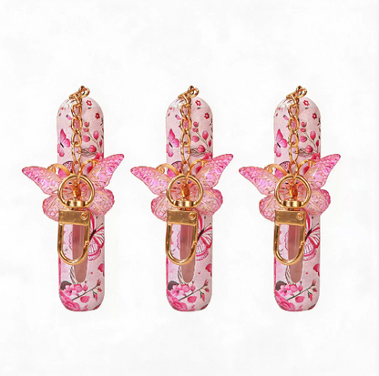 3 Pack Light Pink 5ml Portable Perfume Atomizer Keychain Butterfly Charm Floral Refillable Travel Spray V888-ELOSUNG54030