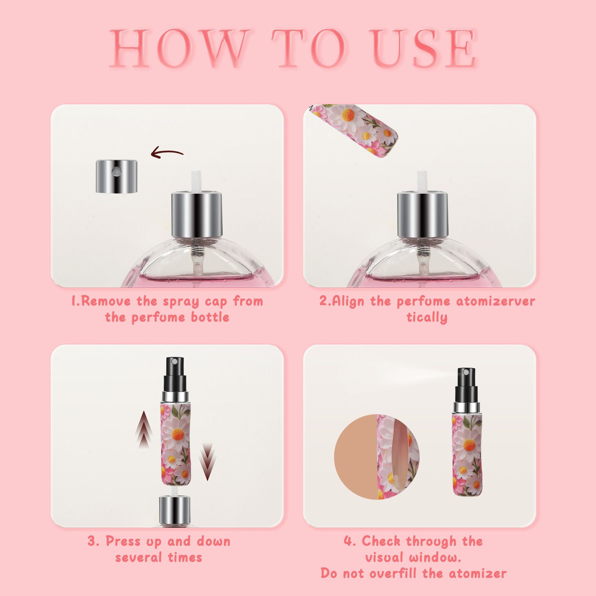 3 Pack Light Pink 5ml Portable Perfume Atomizer Keychain Butterfly Charm Floral Refillable Travel Spray V888-ELOSUNG54030