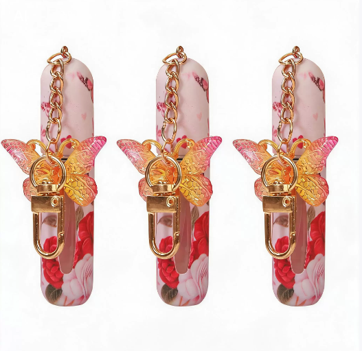 3 Pack Red 5ml Portable Perfume Atomizer Keychain Butterfly Charm Floral Refillable Travel Spray Bottle Set - V888-ELOSUNG54031
