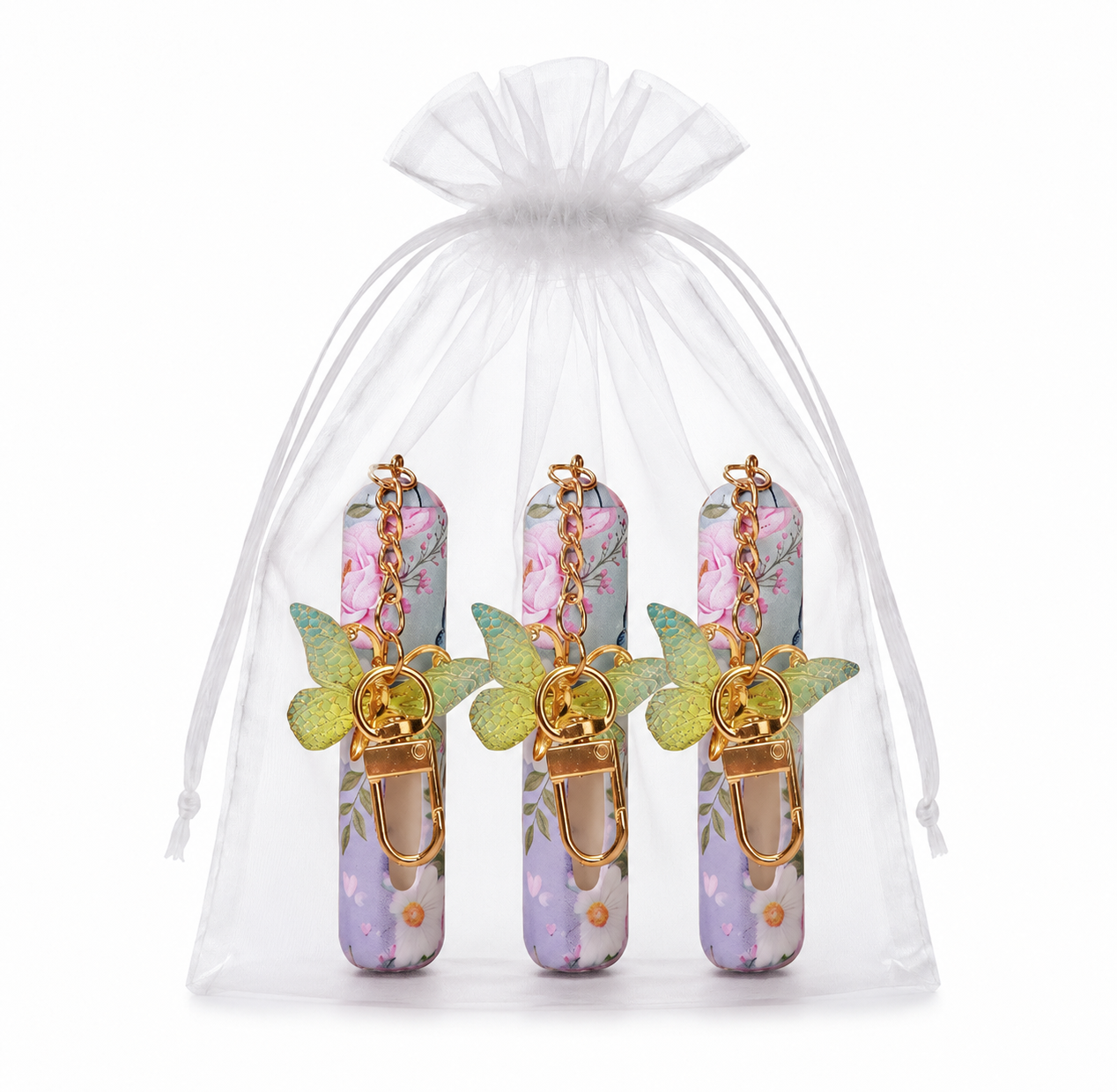 3 Pack Blue 5ml Portable Perfume Atomizer Keychain Butterfly Charm Floral Refillable Travel Spray Bottle Set V888-ELOSUNG54032