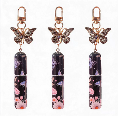 3 Pack Black 5ml Portable Perfume Atomizer Keychain Butterfly Charm Floral Refillable Travel Spray Bottle Set V888-ELOSUNG54033