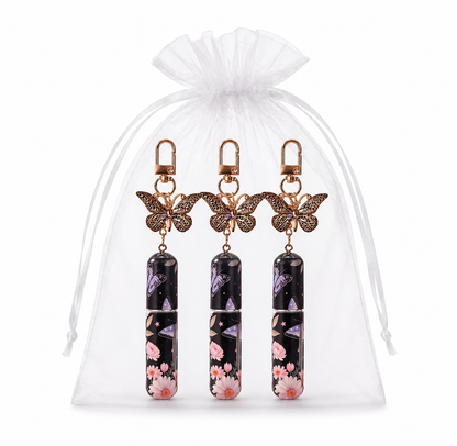 3 Pack Black 5ml Portable Perfume Atomizer Keychain Butterfly Charm Floral Refillable Travel Spray Bottle Set V888-ELOSUNG54033