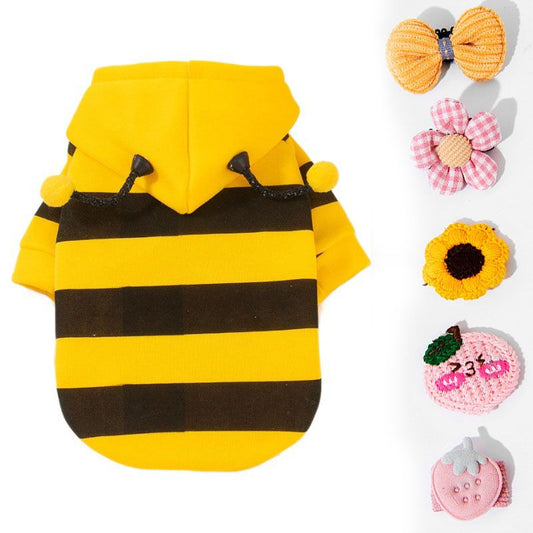 Size M Bee Fleece Hoodie Jumper for Small Dogs & Cats with 5 Hair Clips - Winter Warm Pet Apparel Australia V888-ELOSUNG54035