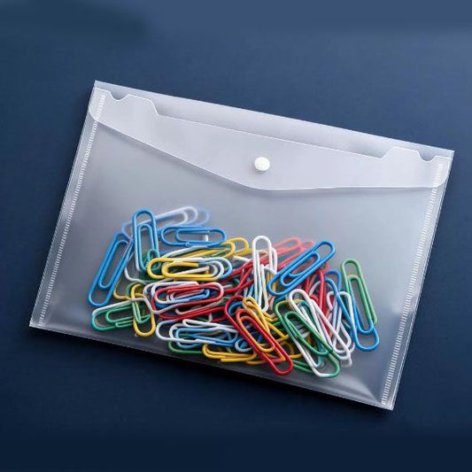 Heavy Duty A4 Transparent File Folder with Snap Closure & Paper Clip Set - Durable 0.2mm Plastic Document V888-ELOSUNG54039
