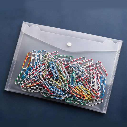 A4 Snap-Closure File Pouch & Zebra-Print Paperclip Set - 200-Micron Extra-Thick Transparent Plastic File V888-ELOSUNG54040