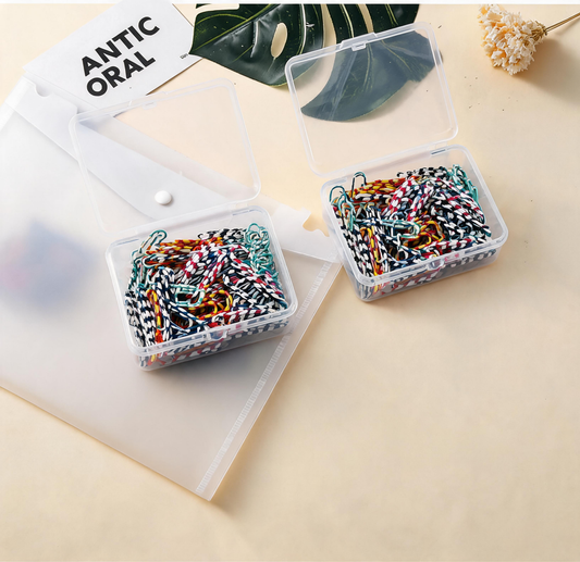 A4 Snap-Closure File Pouch & Zebra-Print Paperclip Set - 200-Micron Extra-Thick Transparent Plastic File V888-ELOSUNG54040