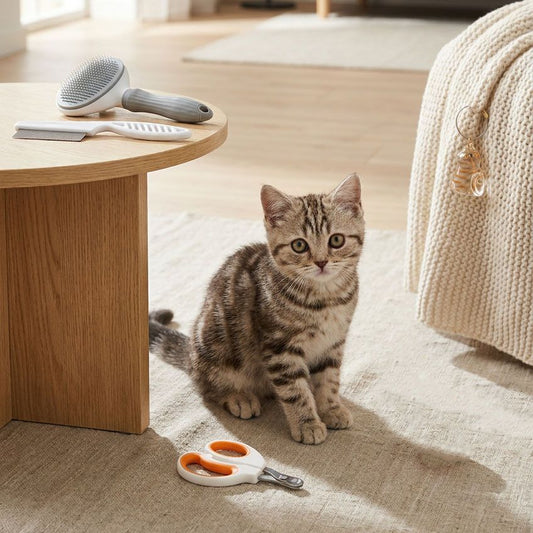 Ginger Cat Complete Cat Care Set - One-Touch Deshedding Brush, Stainless Steel Nail Clipper & Fur Collection V888-ELOSUNG54041