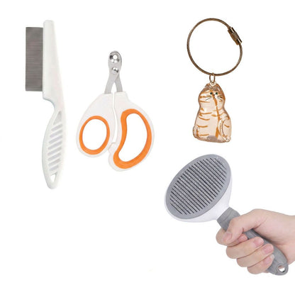 Ginger Cat Complete Cat Care Set - One-Touch Deshedding Brush, Stainless Steel Nail Clipper & Fur Collection V888-ELOSUNG54041
