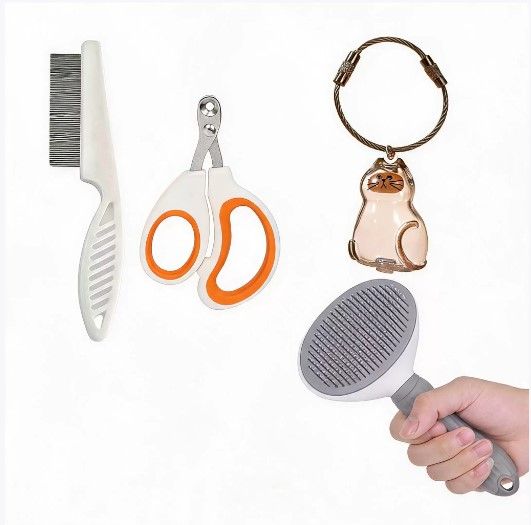 Siamese Cat Complete Cat Care Set - One-Touch Deshedding Brush, Stainless Steel Nail Clipper & Fur Collection V888-ELOSUNG54042