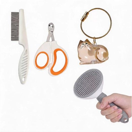Calico cat Complete Cat Care Set - One-Touch Deshedding Brush, Stainless Steel Nail Clipper & Fur Collection V888-ELOSUNG54043