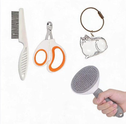 Transparent cat Complete Cat Care Set - One-Touch Deshedding Brush, Stainless Steel Nail Clipper & Fur V888-ELOSUNG54045