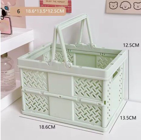 Green Foldable Storage Basket with Handles - Portable Multi Purpose Desktop Organiser Crate for Snacks, V888-ELOSUNG54053