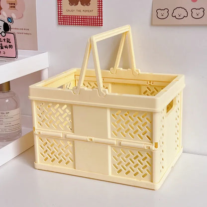 Yellow Foldable Storage Basket with Handles - Portable Multi Purpose Desktop Organiser Crate for Snacks, V888-ELOSUNG54054