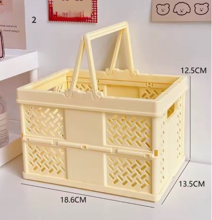 Yellow Foldable Storage Basket with Handles - Portable Multi Purpose Desktop Organiser Crate for Snacks, V888-ELOSUNG54054