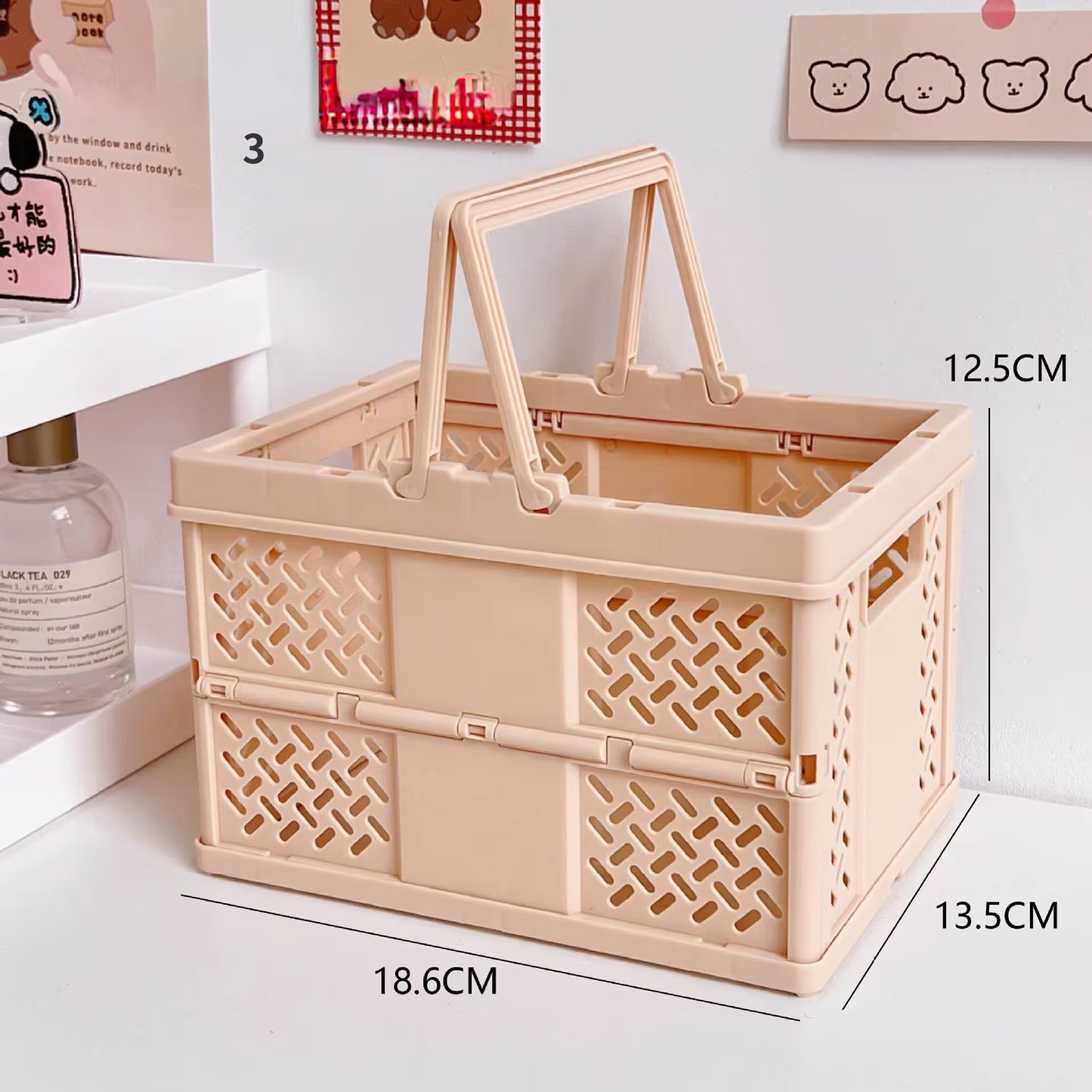 Brown Foldable Storage Basket with Handles - Portable Multi Purpose Desktop Organiser Crate for Snacks, V888-ELOSUNG54055