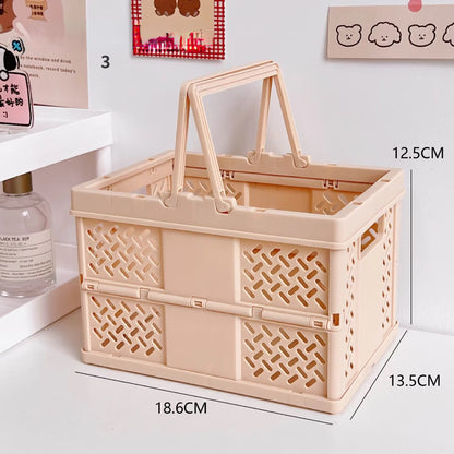 Brown Foldable Storage Basket with Handles - Portable Multi Purpose Desktop Organiser Crate for Snacks, V888-ELOSUNG54055