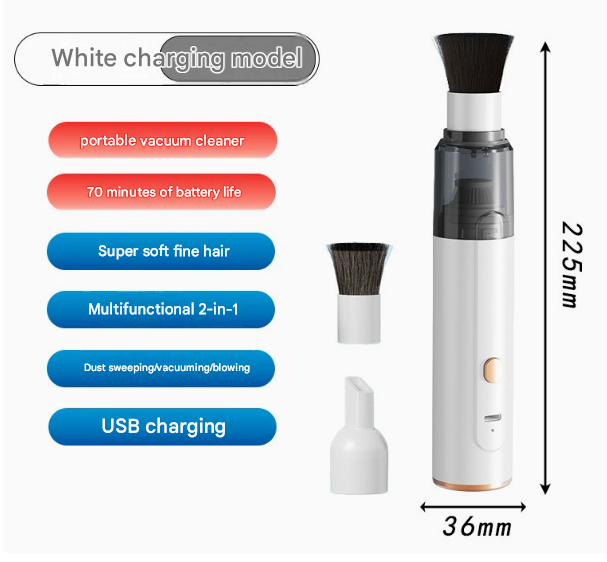 White Cordless Dust Buster Vacuum Cleaner- Cordless Mini Dust Cleaner with Soft Brush Attachment, USB V888-ELOSUNG54060