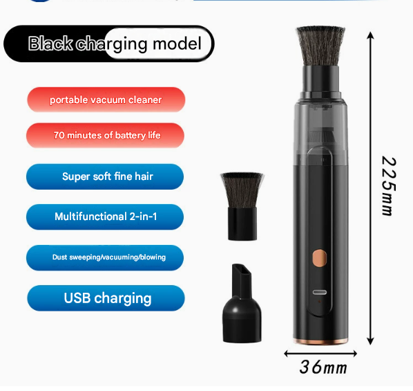 Black Cordless Dust Buster Vacuum Cleaner- Cordless Mini Dust Cleaner with Soft Brush Attachment, USB V888-ELOSUNG54061