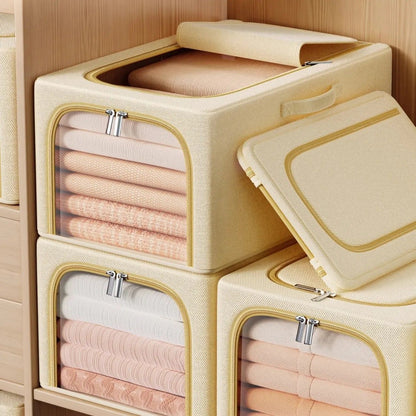 Khaki 31L Slim Foldable Clothes Storage Box Large Capacity Fabric Wardrobe Organiser with Clear Window V888-ELOSUNG54062