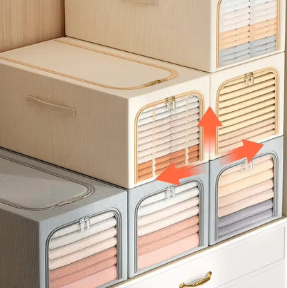 Khaki 31L Slim Foldable Clothes Storage Box Large Capacity Fabric Wardrobe Organiser with Clear Window V888-ELOSUNG54062