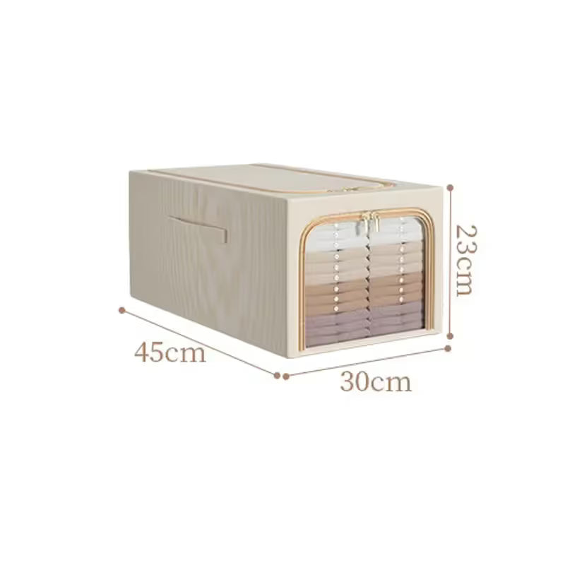 Khaki 31L Slim Foldable Clothes Storage Box Large Capacity Fabric Wardrobe Organiser with Clear Window V888-ELOSUNG54062