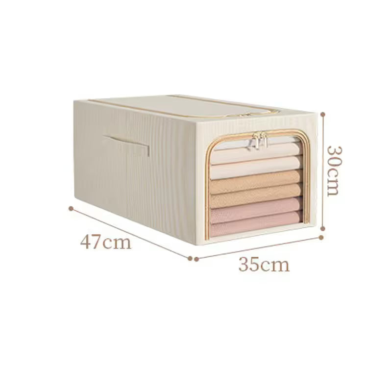 Khaki 49L Slim Foldable Clothes Storage Box Large Capacity Fabric Wardrobe Organiser with Clear Window V888-ELOSUNG54063