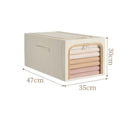 Khaki 49L Slim Foldable Clothes Storage Box Large Capacity Fabric Wardrobe Organiser with Clear Window V888-ELOSUNG54063