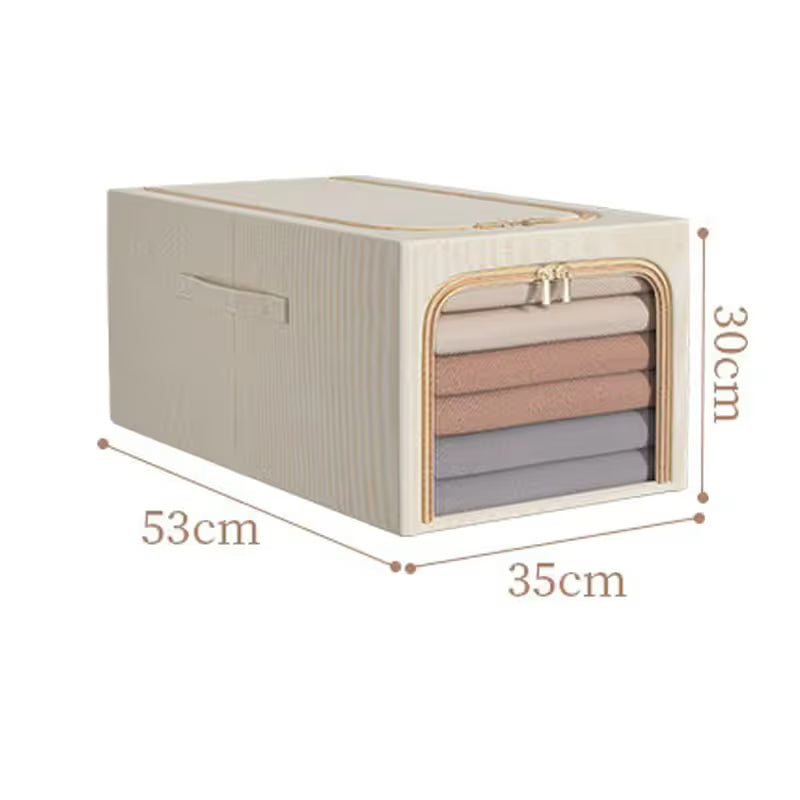 Khaki 56L Slim Foldable Clothes Storage Box Large Capacity Fabric Wardrobe Organiser with Clear Window V888-ELOSUNG54064